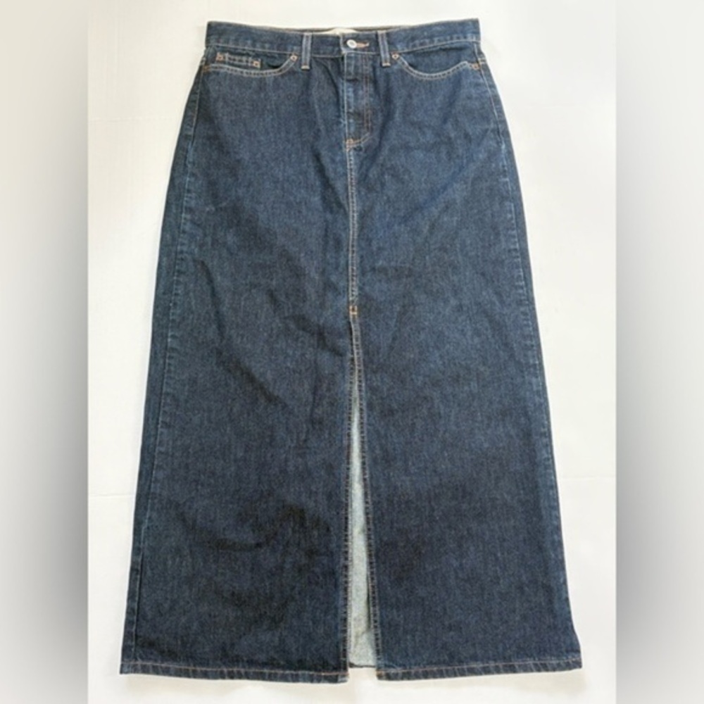 VINTAGE Gap Maxi Skirt Women's 12 Denim Long Slit Dark Wash 90s Y2K Fashion